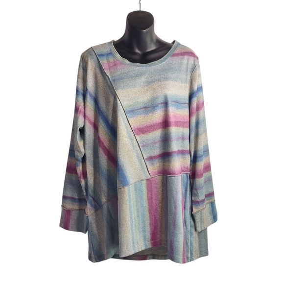 CJ Banks Tops - CJ Banks Top Women's Multicolor Crewneck Longsleeve Top Blouse Plus Size 1X NWT